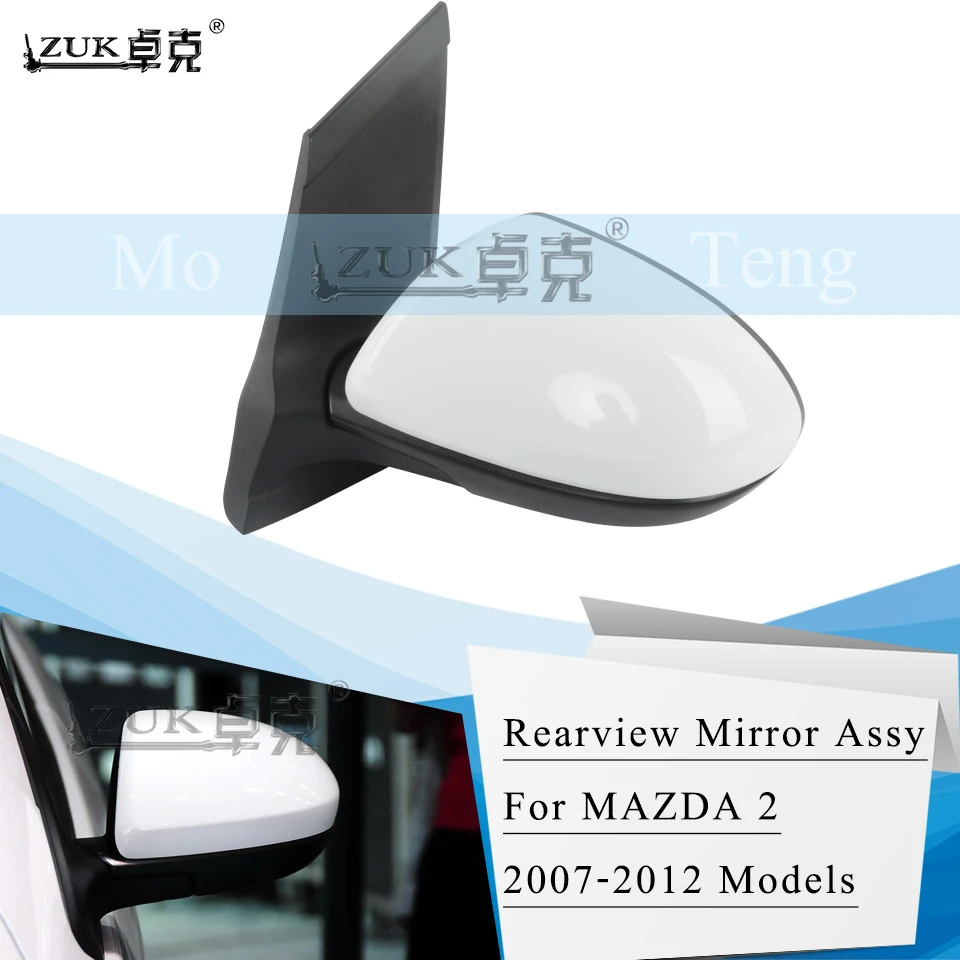 

ZUK Outer Rearview Side Mirror Assy For MAZDA 2 DE 2007 2008 2009 2010 2011 2012 2013 2014 Adjustable Lens Base Color
