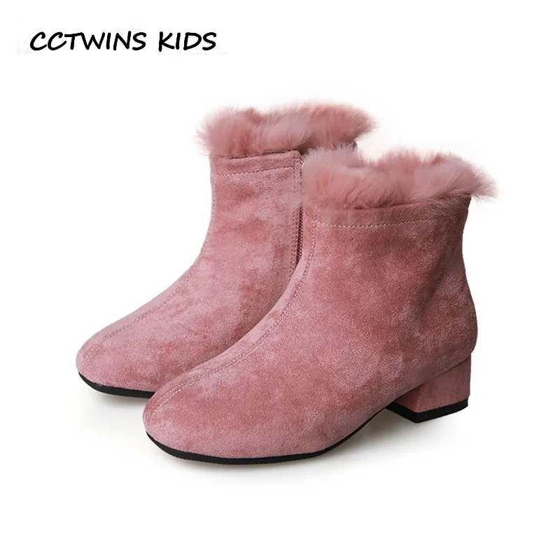 

CCTWINS KIDS 2018 Winter Children Leather Suede Boot Baby Fashion Princess heel Girl Brand Black Ankle Boot Black CF1628