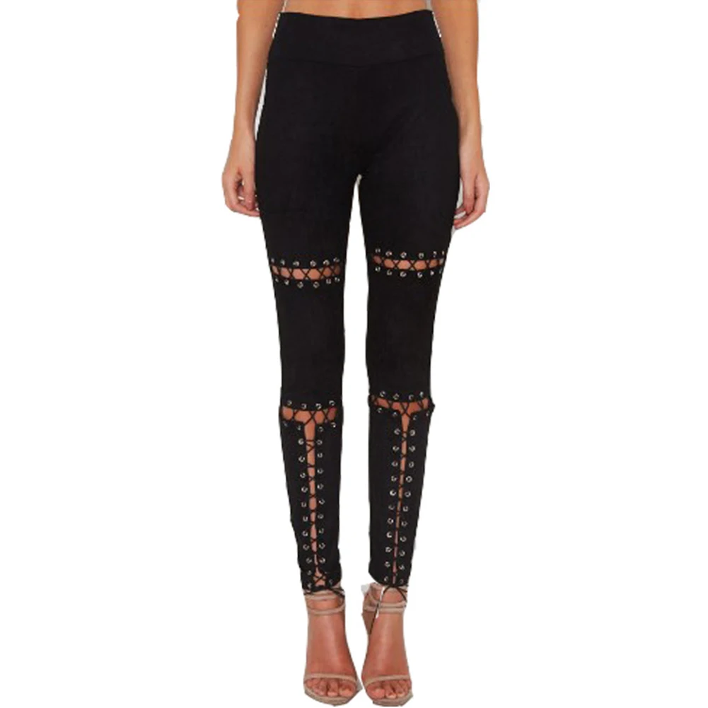 Sexy corners with trousers Womens Front Lace Up Bandage Slim Legging Pencil long Pants | Женская одежда