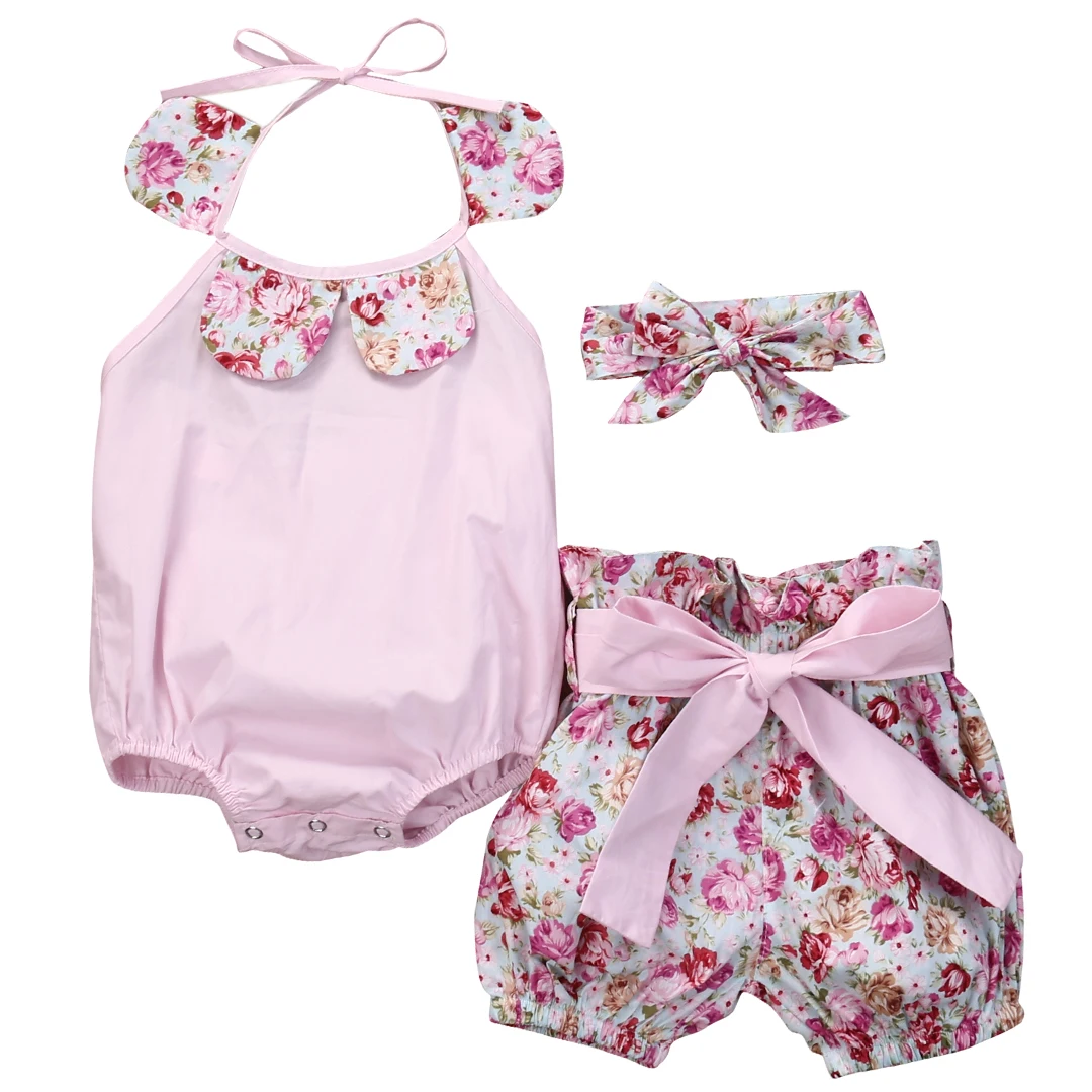 Shoes Outfit Clothes US Stock 3pcs Newborn Infant Baby Girl Headband Romper