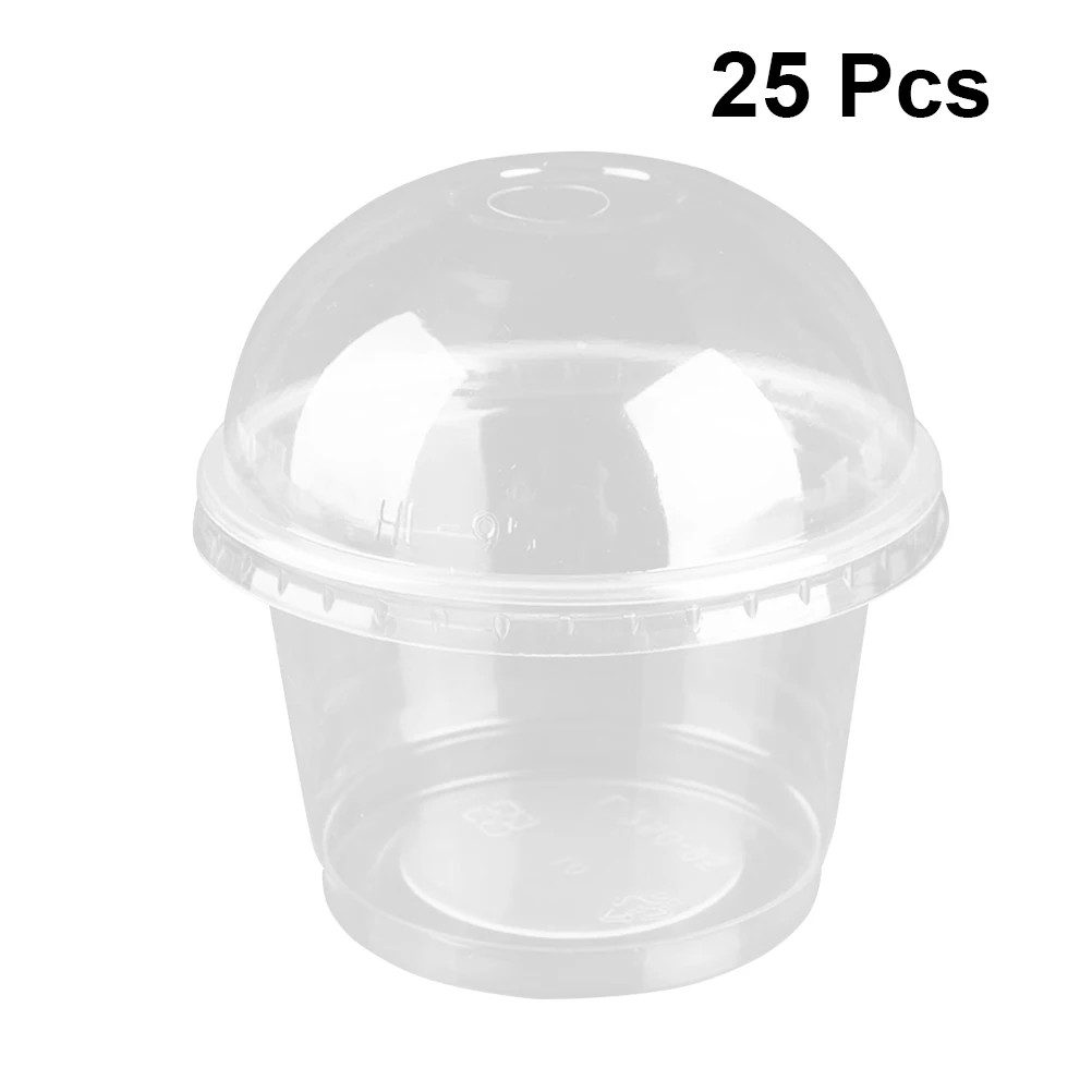 25 шт 250 мл Одноразовая чашка для салата прозрачный пластиковый, для десерта миска-контейнер с крышкой для бар, кафе, дом(крышка купола с отверстием