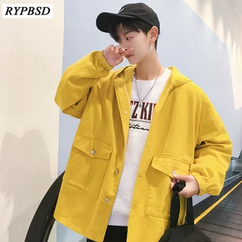 

New 2019 Autumn Winter Popular Hooded Jacket Men Solid Color Long Sleeve Single Breasted Streetwear Korean Coat 3 Colors