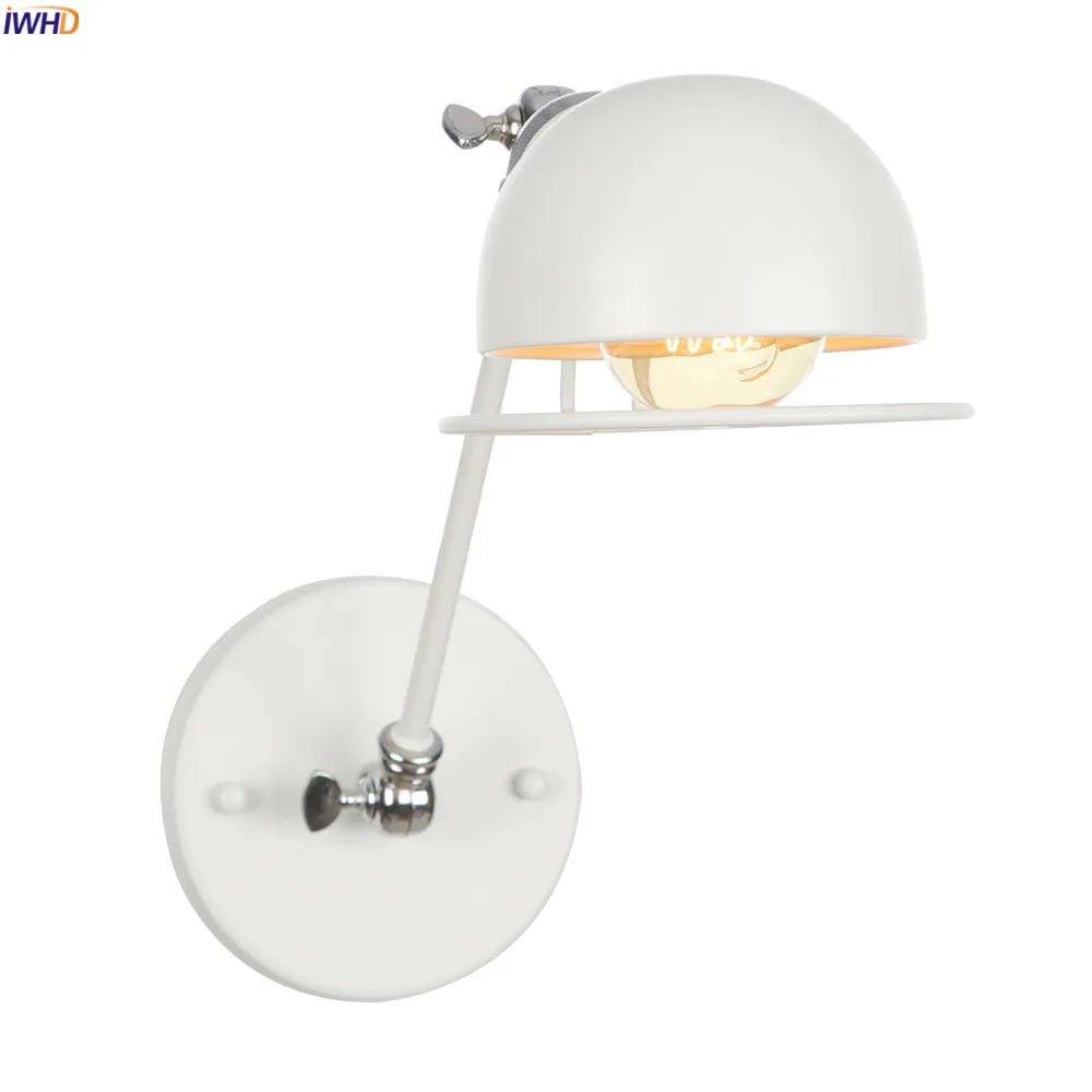 

IWHD White Swing Long Arm Wall Lamp Vintage Bedroom Bathroom Mirror Industrial Loft Style Retro Wall Lights Fixtures Edison LED