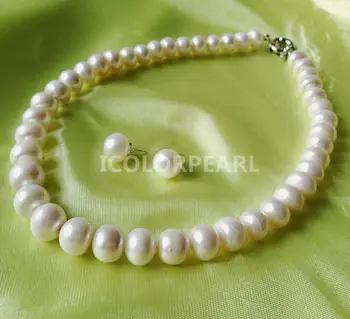 

Wholesale Price For 11-12mm Big Flat Round Freshwater Pearl Set ( Necklace+Bracelet+Earrings).