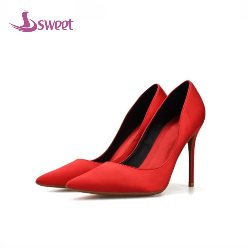

sweet Brand womens shoes woman pumps Spring/Autumn Basic Silk Slip-On Pointed Toe Thin Heels Sexy Shallow Party A40