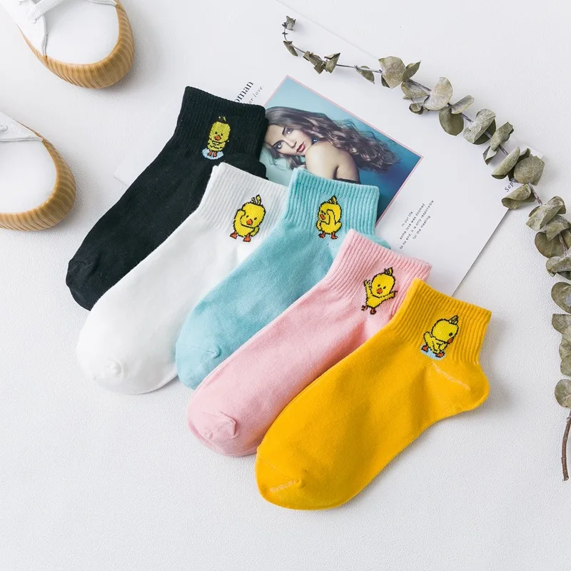 

IOLPR Summer Short Tube Thin Socks women Fashion College Style Cartoon Little Yellow Duck Boat Socks Female ankle socks