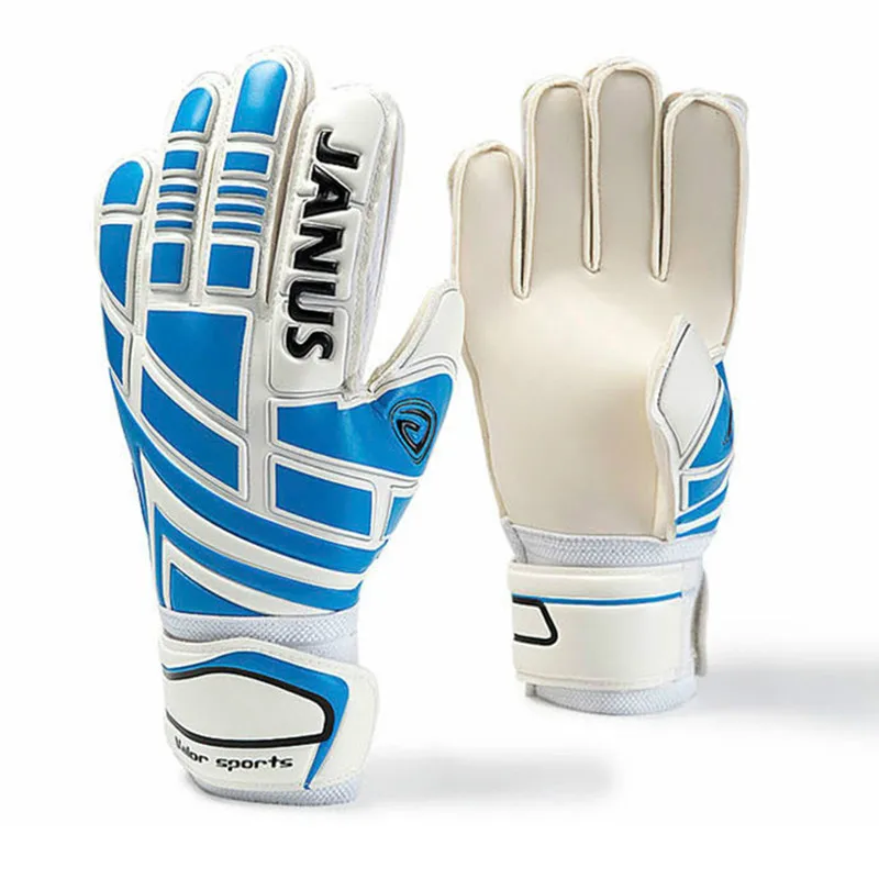 Профессиональные футбольные перчатки вратаря защита пальцев уплотненный латекс футбол Перчатки вратаря Высокое качество перчатки - Цвет: Blue With White