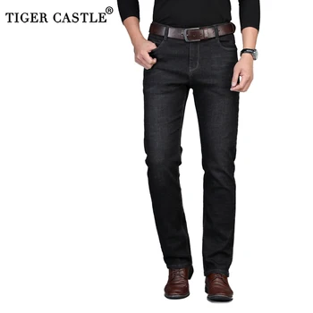 

Winter Autumn Slim Thick Warm Fleece Men Jeans Business Stretch Fit Straight Cotton Jeans Casual Black Denim Pants Trousers