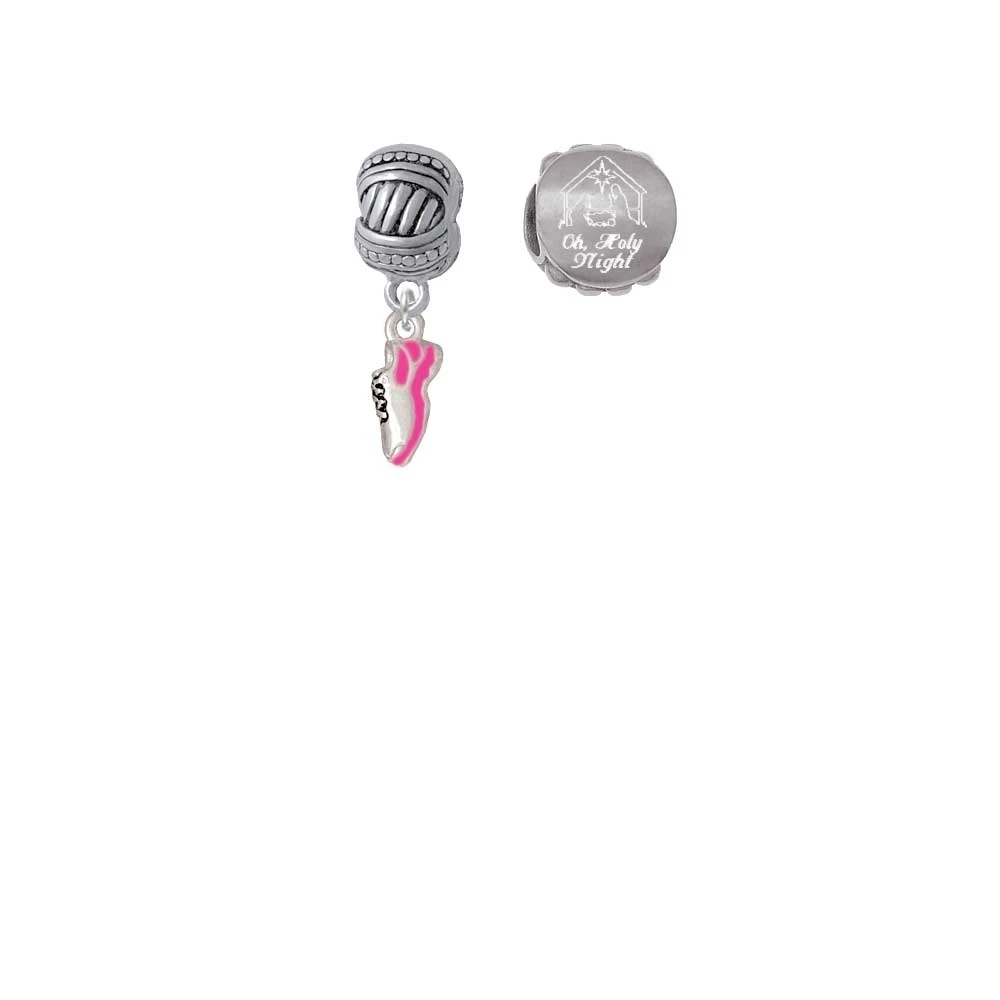 Silvertone Mini Hot Pink Running Shoe Come Let us Adore Him Charm Beads (Set of 2)