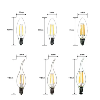 

220V LED Candle Bulb E14 Vintage C35 Filament Light Bulb E27 LED Edison Globe Lamp 220V A60 Glass Light Glass