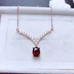 Красный рубин gemsone ожерелье с 925 серебро для женщин ключицы ожерелье