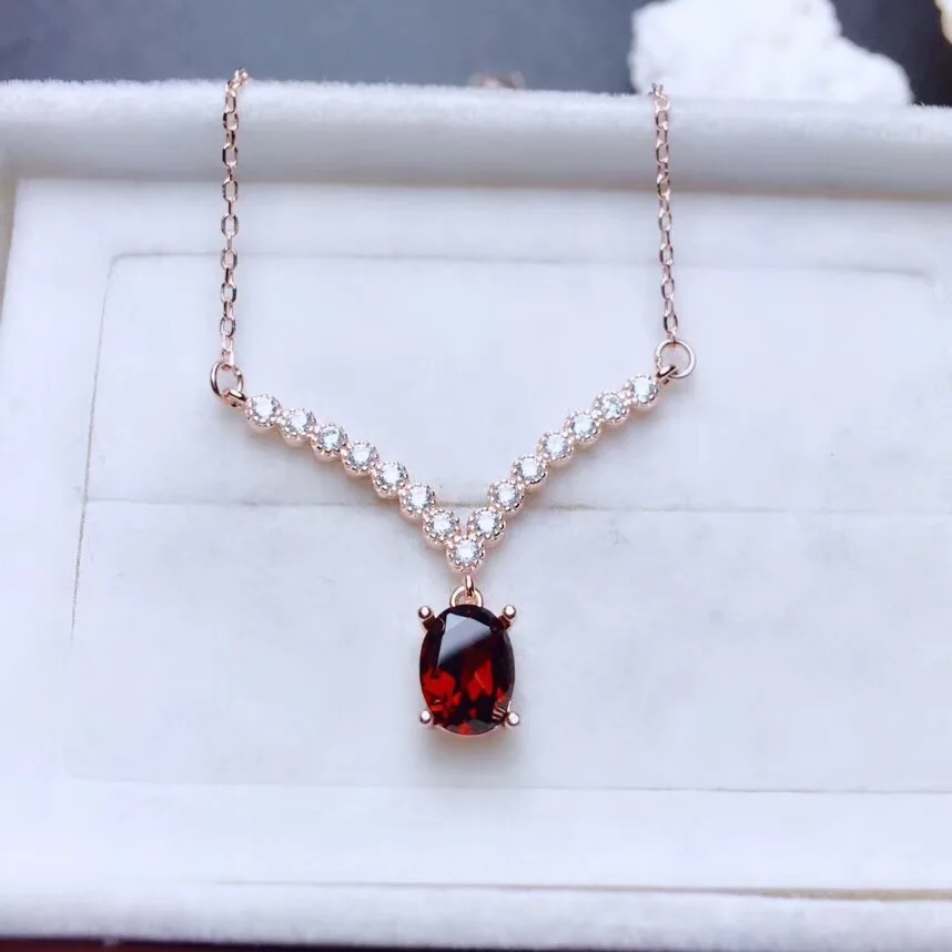 

red gemsone necklace with 925 silver for women collarbone necklace