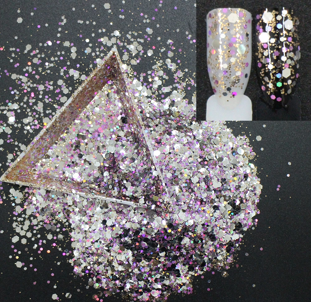 

30g~500g, Mix Sizes Hexagons Sequins,Luxury Gold Colors Shining Slices 3D nail art glitters paillettes