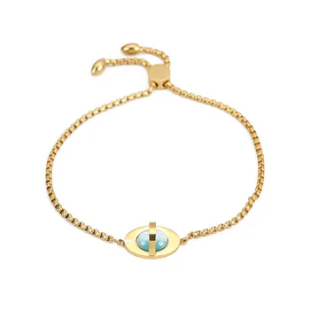 

Doreen Box 316 Stainless Steel Adjustable Slider Bolo Bracelets Gold Color Oval Cat's Eye Imitation 26.5cm(10 3/8") long, 6 PCs