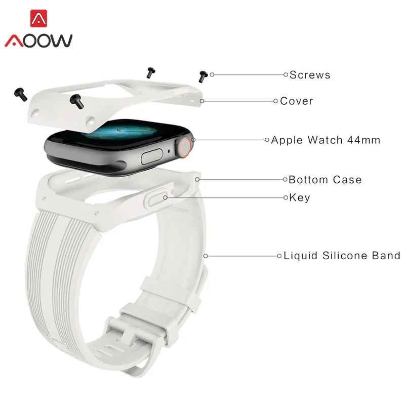 

AOOW Silicone Sport Watchband For Apple Watch Series 4 Watch Strap With Protective Case for iwatch 44mm Fashion Watch belt