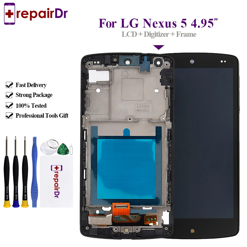 

Original 4.95" IPS For LG Nexus 5 LCD Display Touch Screen Digitizer Assembly with Frame Nexus 5 D820 D821 Screen Replacement