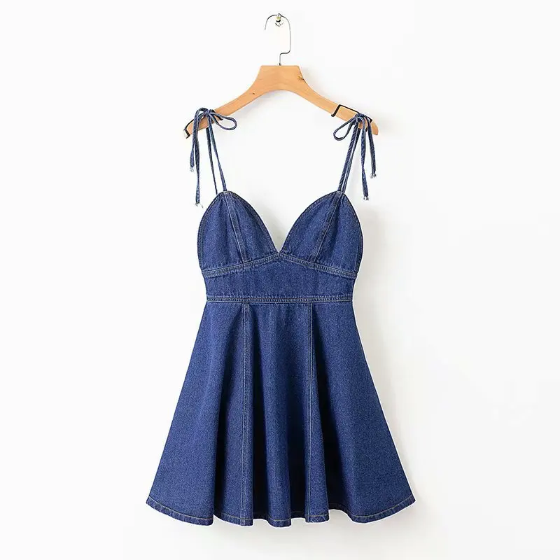 

Fashion Women XD60-1861 European and American fashion jeans Pleated Dress