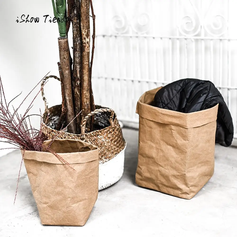 

Washable Kraft Paper Bag Fashion Plant Flowers Pots Multifunction Home Storage Bag Gift Package High Quality Storage Bags