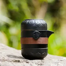 Черная керамика один горшок две чашки Портативный Путешествия домашний офис чайный набор кунг-фу китайские путешествия керамические чайные сервизы