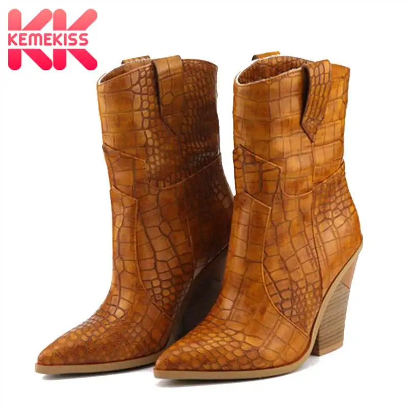 

KemeKiss Size 33-46 Women Half Short Boots Fall Winter Stone Pattern Fashion Warm Heels Boots European Style Designer Shoes
