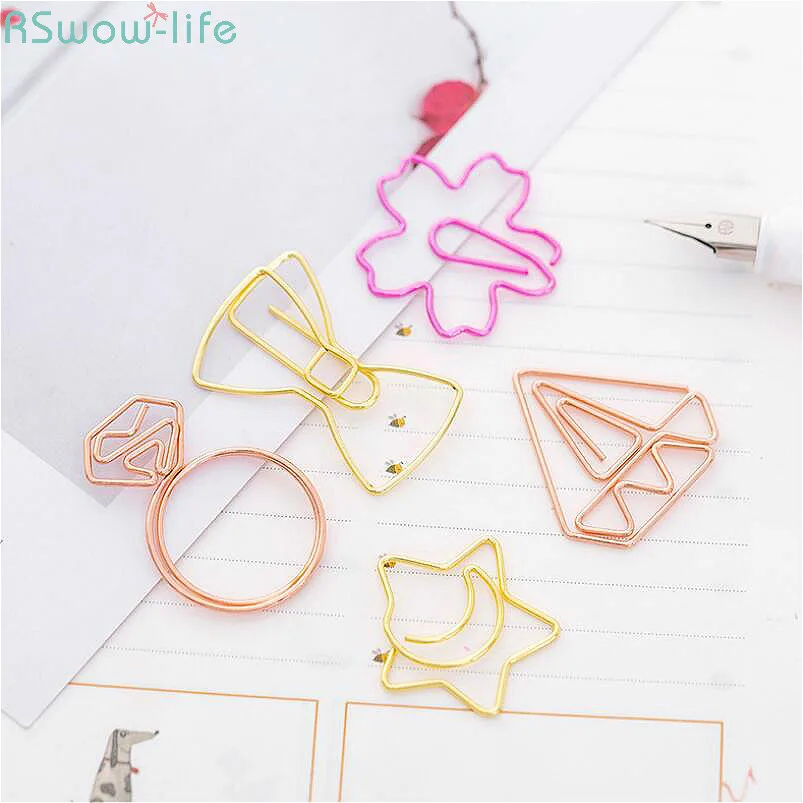 

5PCS Cute Cartoon Bookmark Paper Needle Rose Gold Needle Simple Metal Modeling Creative Student Bookmark Clip DIY Decoration