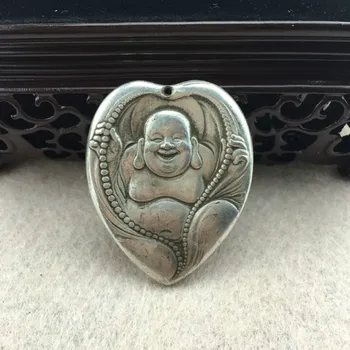 

Chinese tibet Silver dispel evil maitreya buddha statue amulet necklace pendant metal handicraft