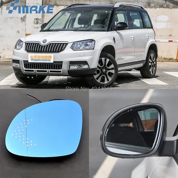

smRKE For Skoda Yeti Car Rearview Mirror Wide Angle Hyperbola Blue Mirror Arrow LED Turning Signal Lights