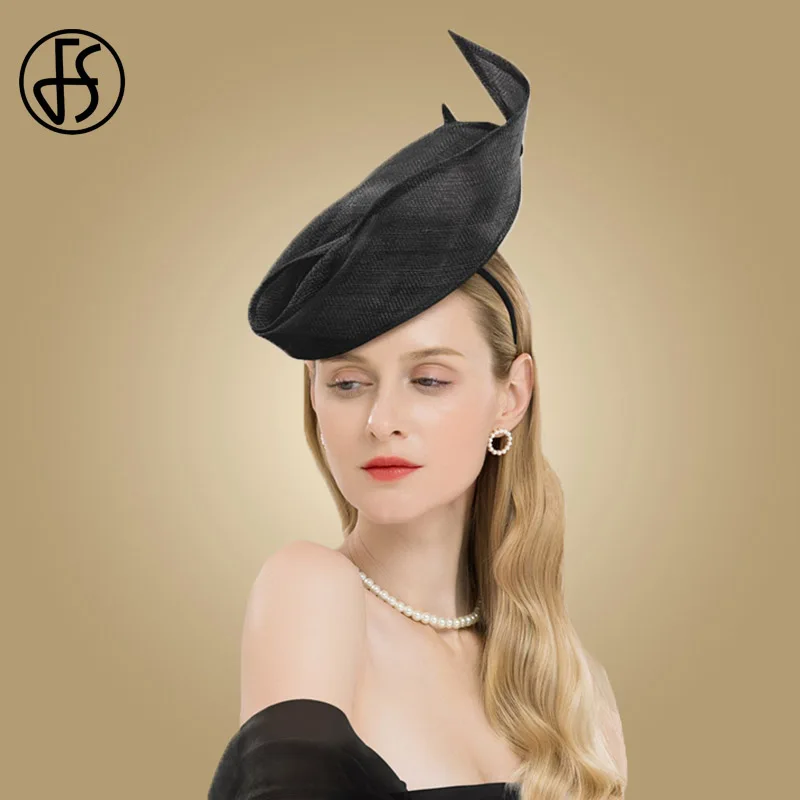 Black Fedoras FS Вуалетка розовая дамская шляпа для свадьбы женские элегантные Кентукки шляпа котелок Черный Sinamay церковь льняные федоры Chapeau Femme - Цвет: Black Fedoras