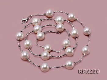 

Unique Pearls jewellery Store Silver Color Tube 9-10mm White Color Round Freshwater Pearl Necklace 45cm Perfect Women Gift