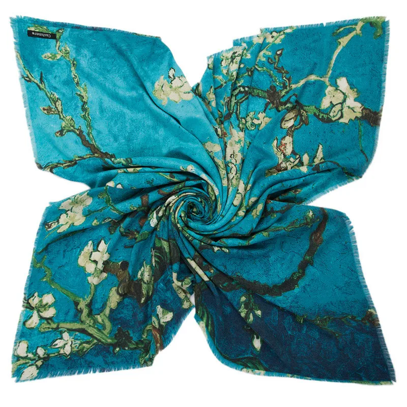 

Mosoga 2016 New Scarf Women Fashion Apricot Blossom Oil Painting Handkerchief Thicken Winter Warm Scarf Top Cashmere Pashmina