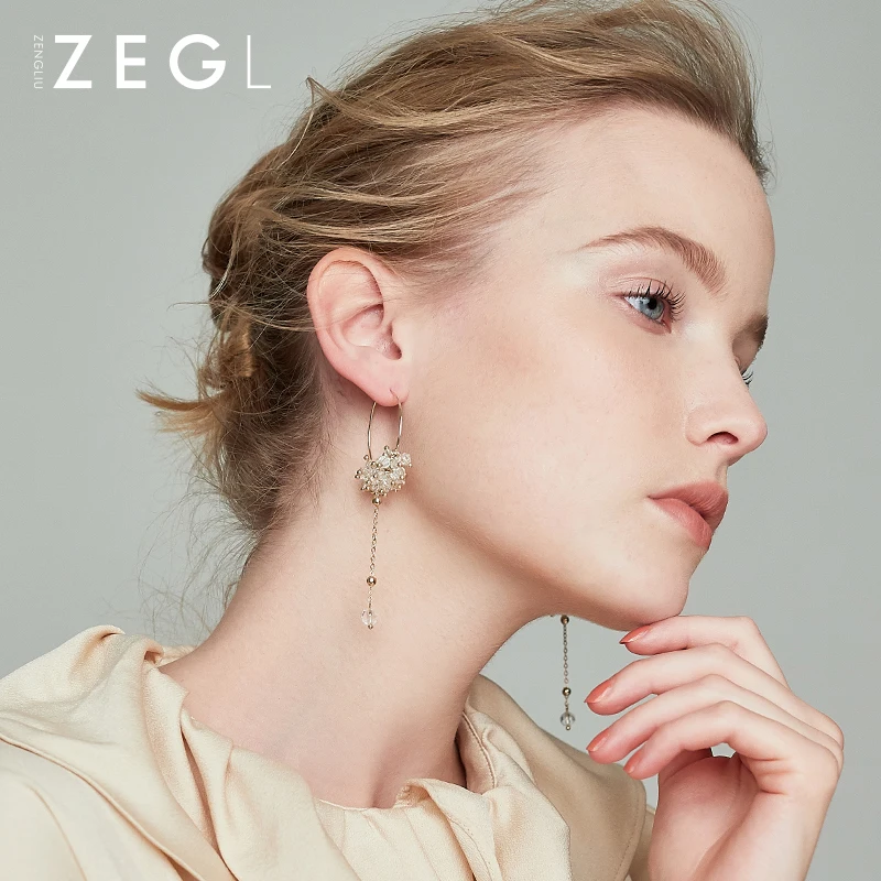 ZEGL серьги круглые серьги для женщин темперамент личности дикий длинный абзац кулон кисточкой уха ювелирные изделия