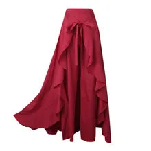 Складные Длинные повседневные брюки юбка нерегулярные листья лотоса Лук Высокая талия юбка женская мода