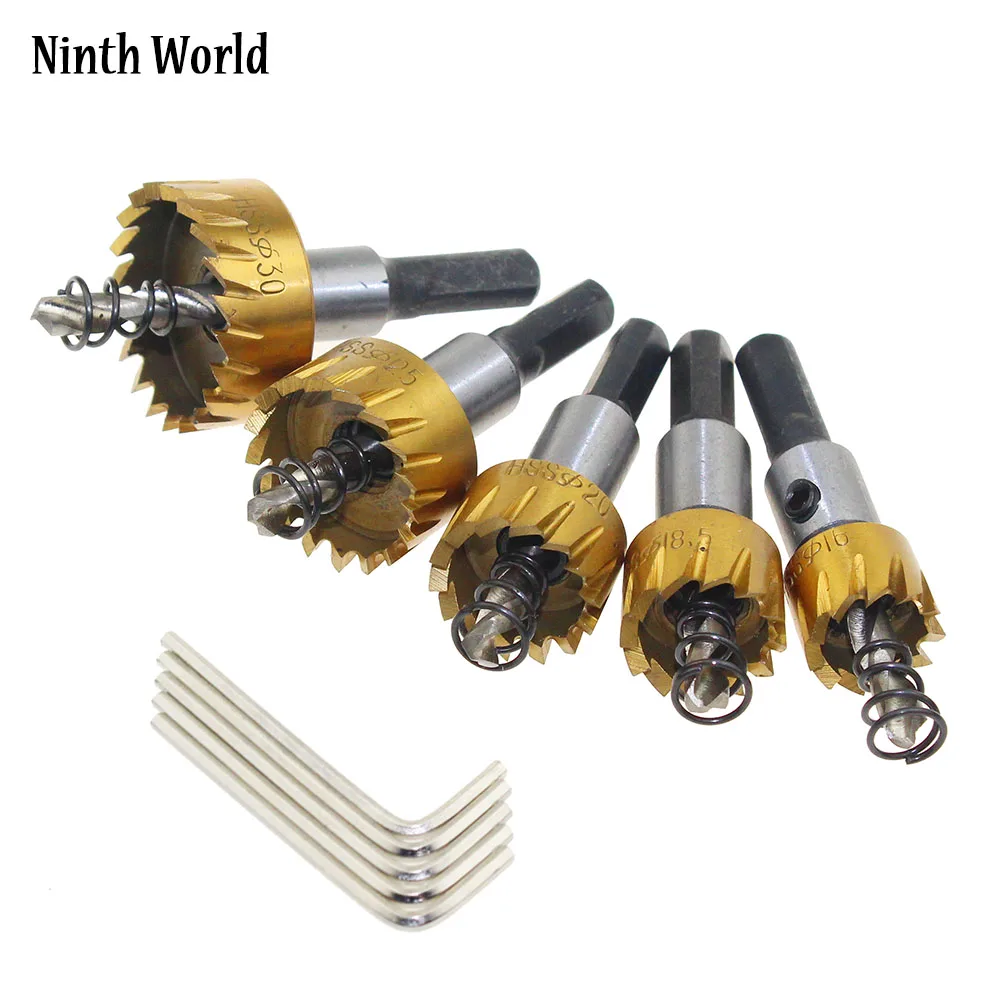 5pcs/lot HSS Titanium Hole Saw Carbide Tip Drill Bit Kit 16/18.5/20