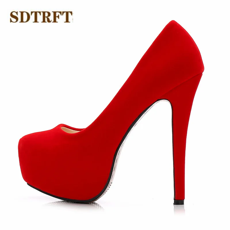 Prix SDTRFT zapatos mujer Printemps Automne 2018 Mode Stilettos 11 14 cm Mince à Talons Hauts parti Flock chaussures femme crossdresser pompes