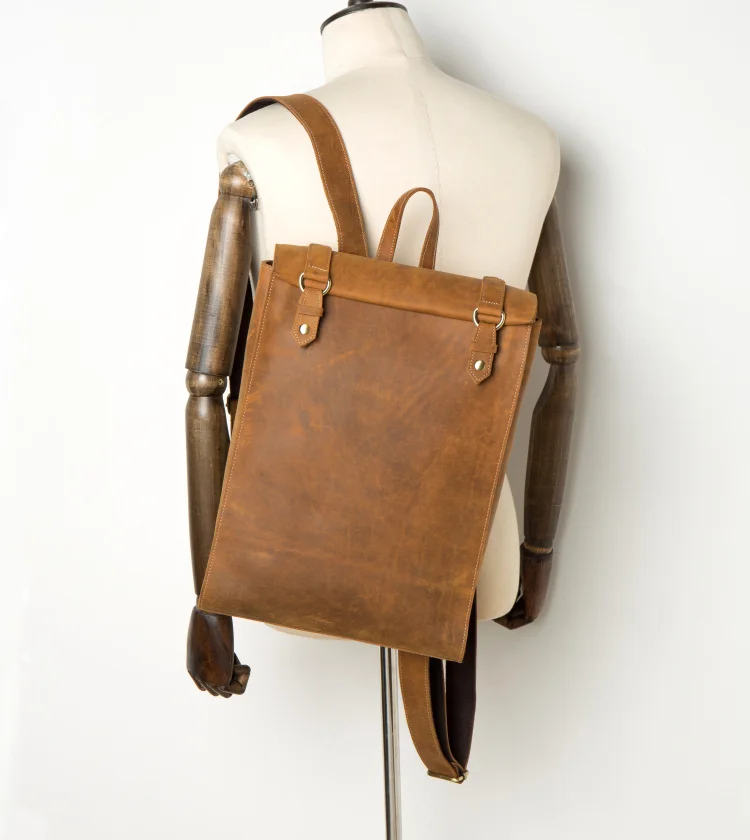 Model Show of Woosir Vintage Leather Backpacks Mens Business Travel