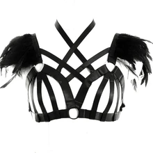 Для женщин топы перьевые эполеты жгут бюстгальтер ремешок портупея бюстгальтер сексуальный в готическом стиле БДСМ бандаж белье фестиваль Танцы одежда в стиле рейв
