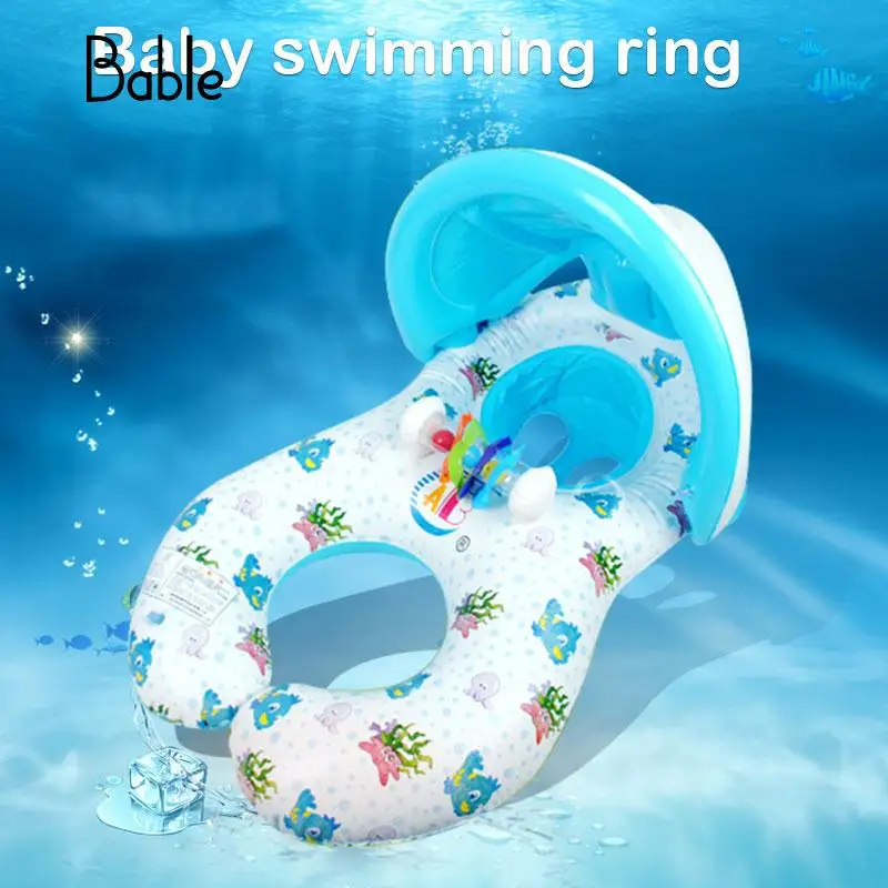 Baby Float Inflatable Swimming Ring With Sunshade Swimming Seat Pool Accessories Double Ring Design Fun Zwemband Baby Toy Blue