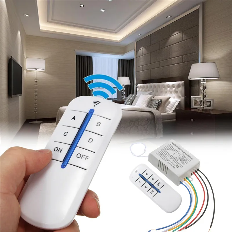 

220V Light Splitte Wireless 4 Channel ON/OFF Lamp Remote Control Switch Receiver Transmitter Way Switcher Splitter Smart Home