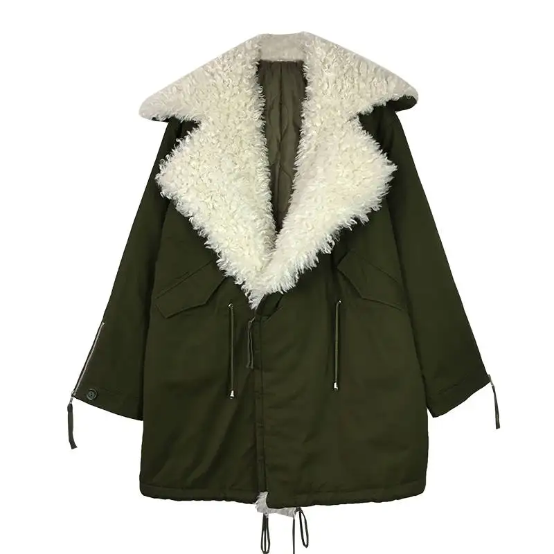 Arm Greem Loose Design Women's Winter Coat BF Style Long Design Female