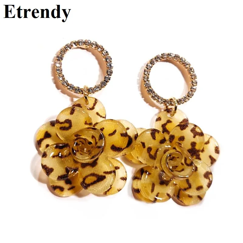 

Leopard Acrylic Flower Drop Earrings For Women Korean Style New Fashion Jewelry Dangle Earrings Long Bijoux