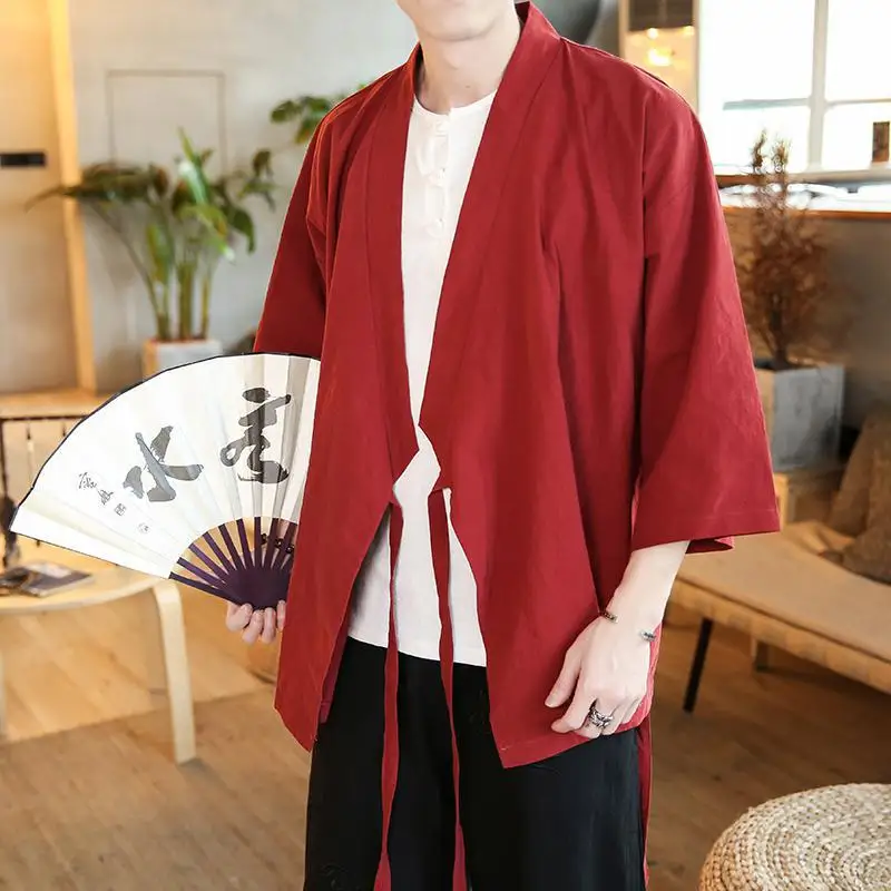 Xxlxxl|men's 3/4 Sleeve Kimono Shirt - Solid Color Satin