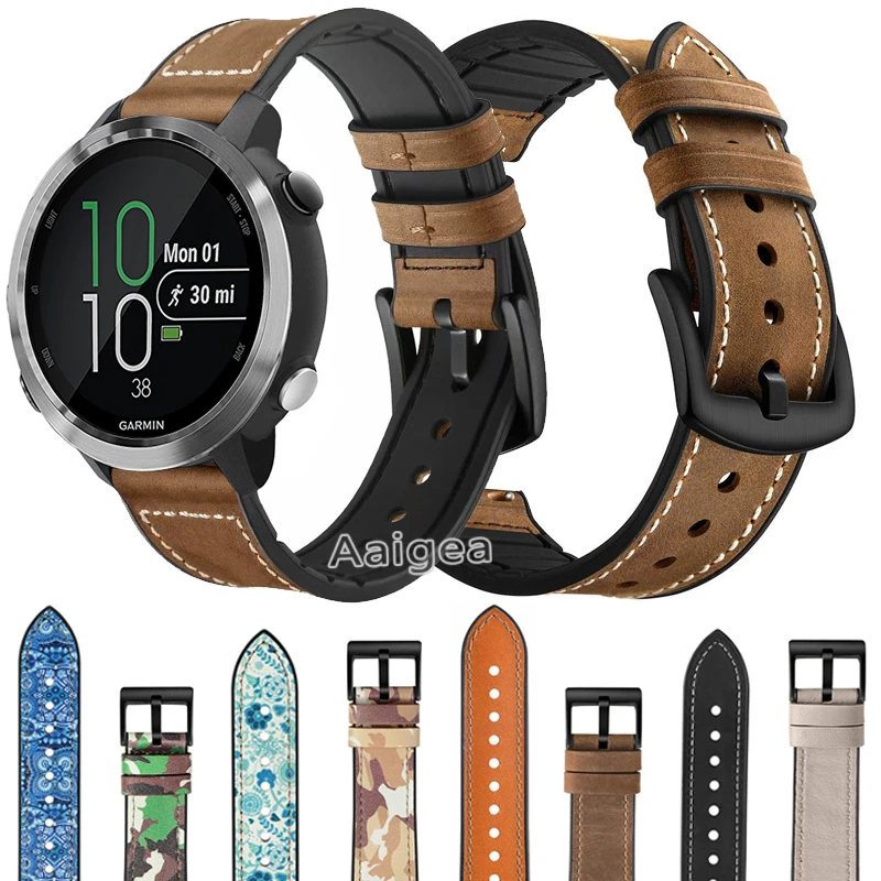 

Genuine Leather Silicone Watch Band Strap for Garmin Forerunner 645 Music 245 245M Replacement Wrist strap 20mm Leather Bracelet