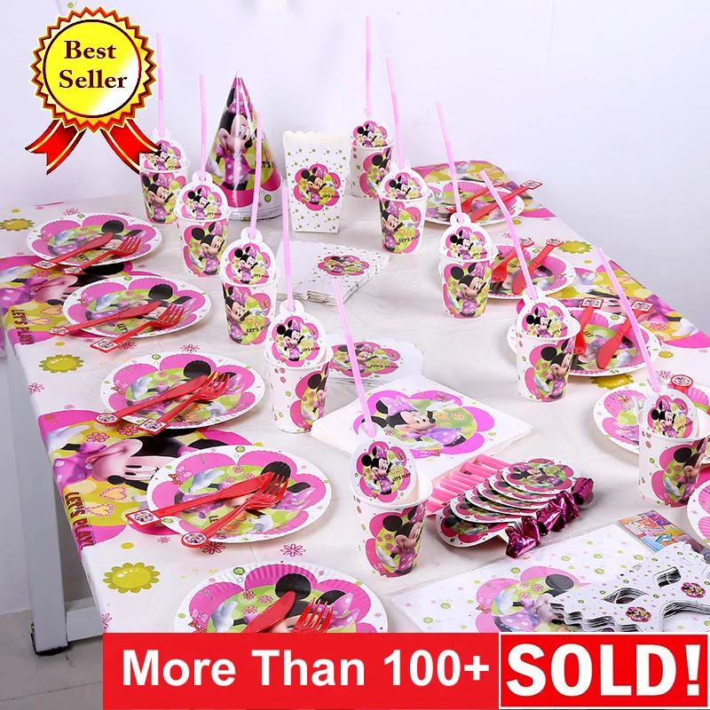 

minnie mouse party decorations kids Birthday Party Supplies Tableware Tablecloth Plates Cups Red Pink Baby Shower Favors Gift