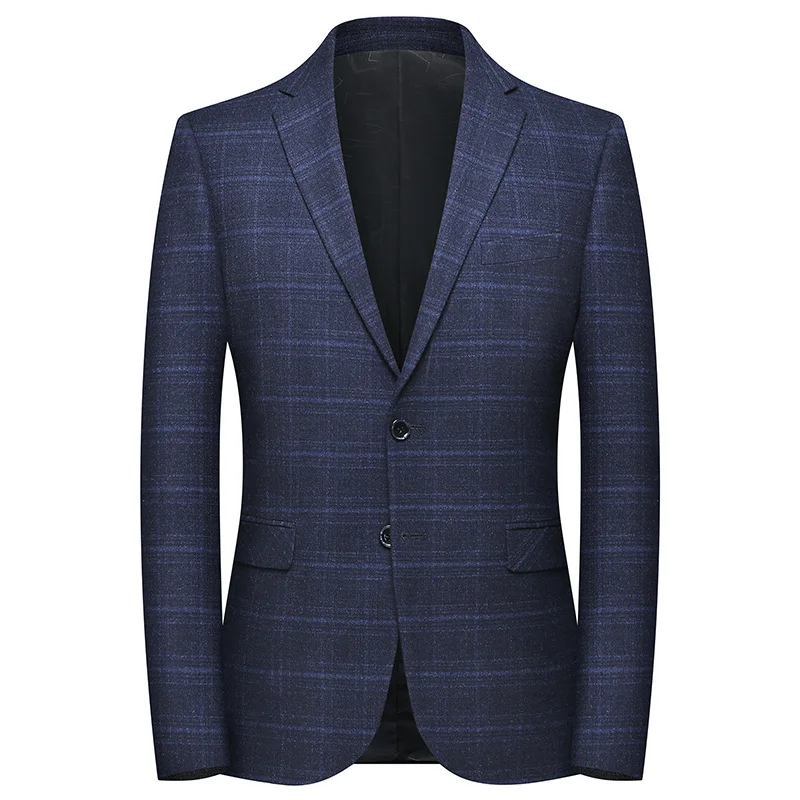 

Men's Plaid Grey Blue Suit Casual and comfortable slim business coats quality young handsome single shirt suits Office clothing