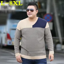 Большие размеры 8XL9XL осень-зима толстый теплый свитер Для мужчин трикотажные Кашемир Шерсть пуловер Для мужчин модный пэчворк v-образным вырезом тянуть Homme