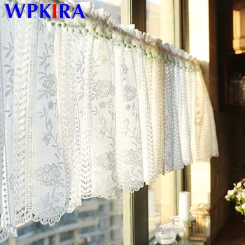 

Rural Embroidered Floral Lace Short Curtain For Kitchen Cabinet Door White Valance For Living Room Decoration Cafe Tulle Qt036D3