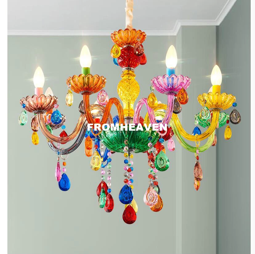 Free Shipping Makaron Colorful Crystal Chandelier Hanging Lights Crystal Decora Lighting AC Guaranteed 100% Crystal Pendant Lamp flower chandelier