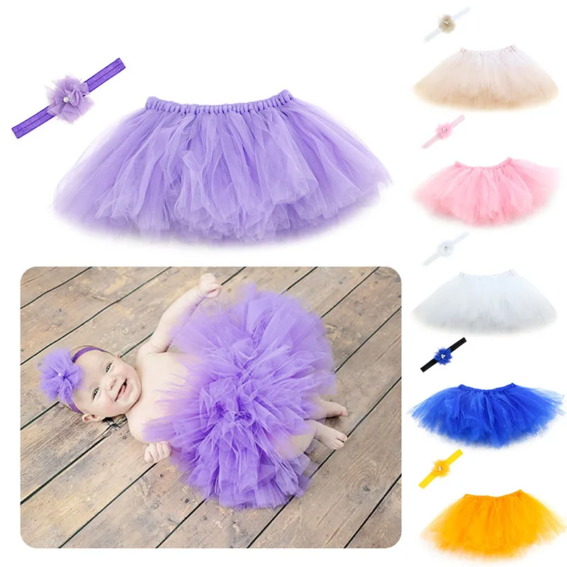 M89CSweet Newborn Baby Girl Tutu Skirt & Flower Headband Photo Prop