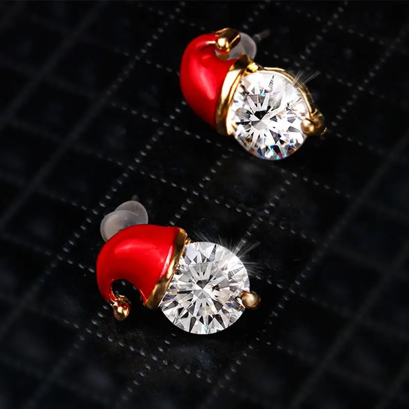 Gift Trendy Christmas Santa Claus Hat Dangle Ear Stud Alloy Crystal Earrings for Women Girls X1009 | Дом и сад