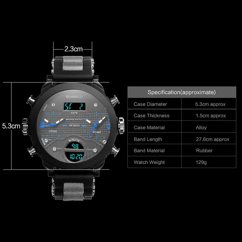 BOAMIGO, 3 часовых пояса, военные часы, мужские спортивные часы, для мужчин, известный бренд, светодиодный, цифровые часы, мужские часы, кварцевые наручные часы, подарок